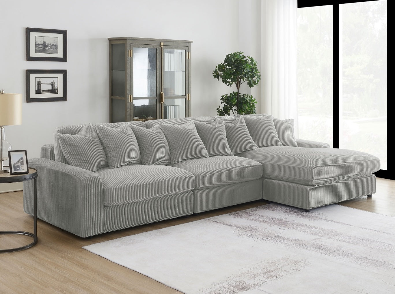 Blaine II Corduroy Upholstered Reversible Sectional Fog