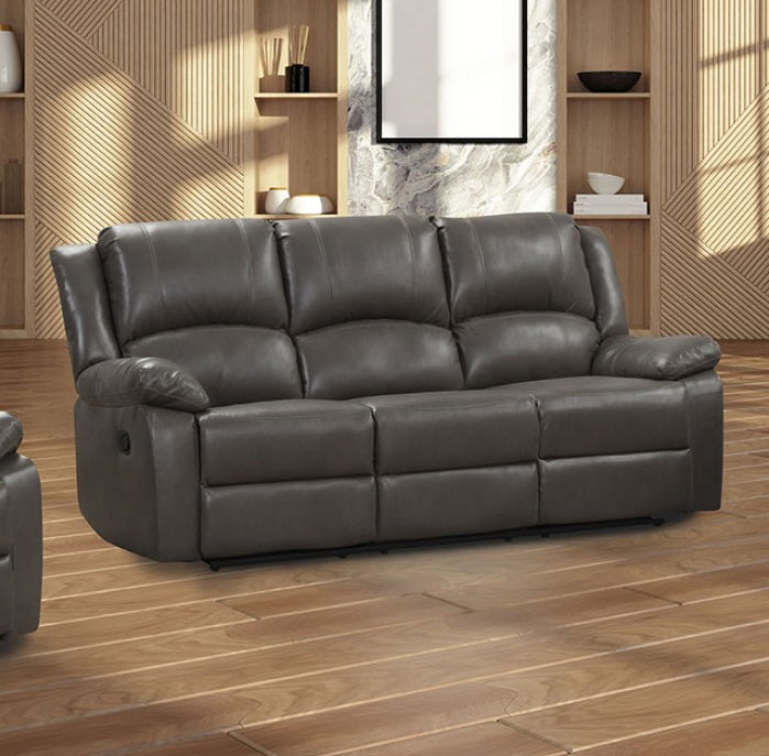 Letha Transitional Leatherette Reclining Sofa - Gray