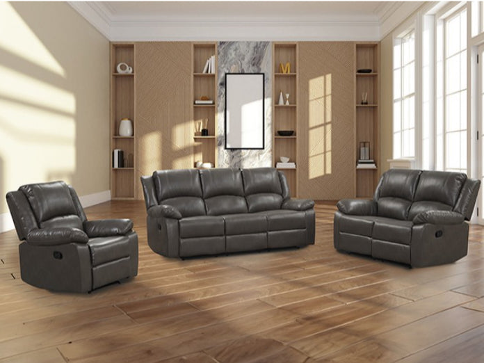 Letha Transitional Leatherette Reclining Sofa - Gray