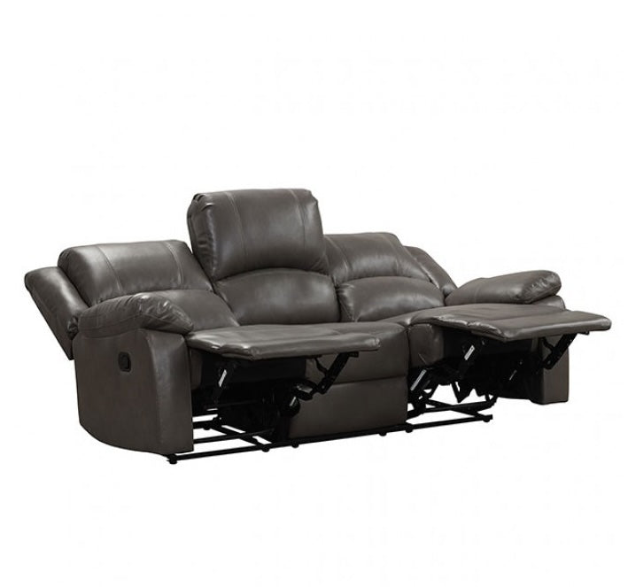 Letha Transitional Leatherette Reclining Sofa - Gray