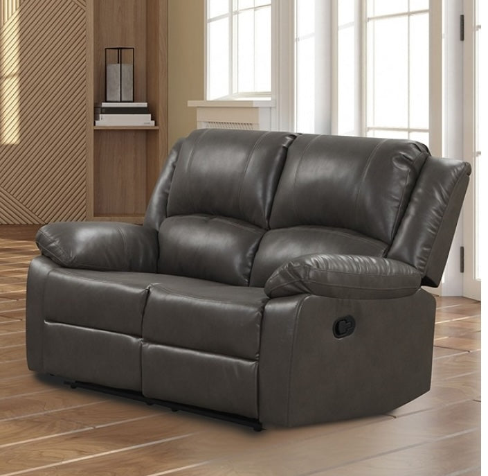 Letha Transitional Leatherette Reclining Sofa - Gray