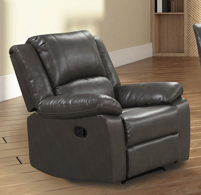 Letha Transitional Leatherette Reclining Sofa - Gray