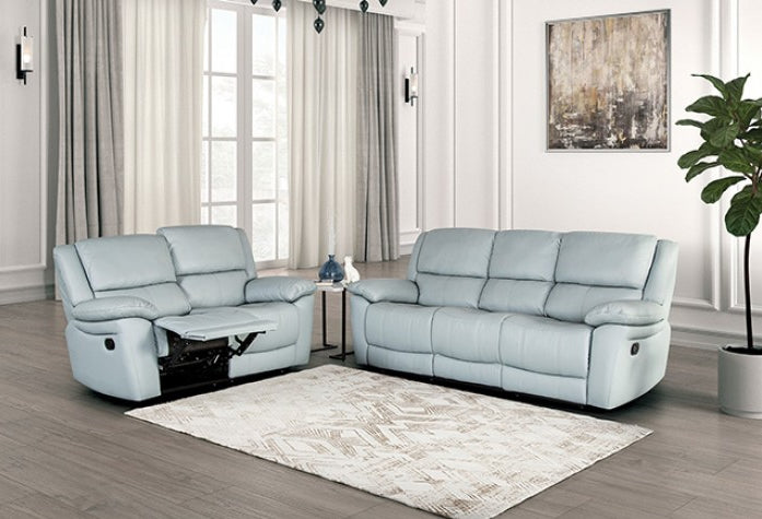 Glarus Transitional Leather Reclining Living Room Set - Powder Blue