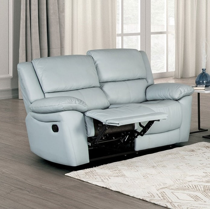 Glarus Transitional Leather Reclining Living Room Set - Powder Blue