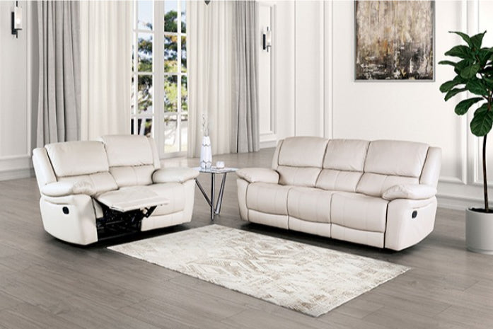 Glarus Transitional Leather Reclining Living Room Set - White