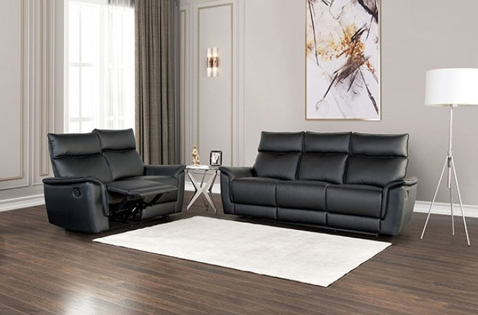 Bienne Transitional Leather Reclining Sofa - Black