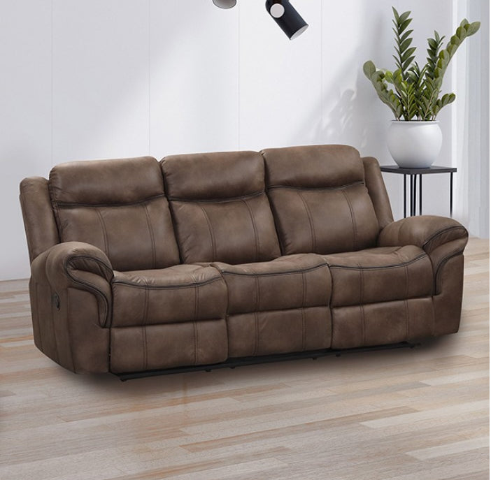 Agata Transitional Leatherette Reclining Sofa with Dropdown - Brown