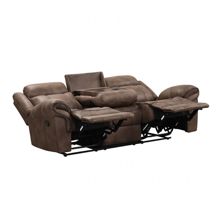 Agata Transitional Leatherette Reclining Sofa with Dropdown - Brown