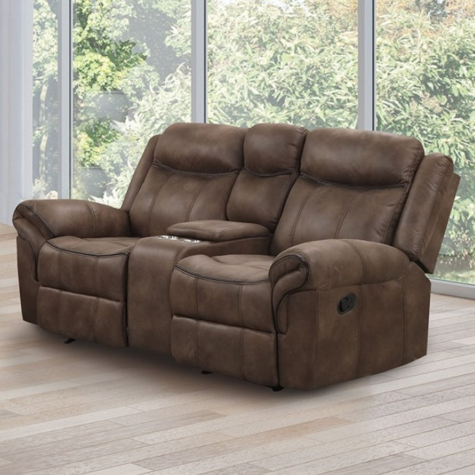 Agata Transitional Leatherette Reclining Sofa with Dropdown - Brown