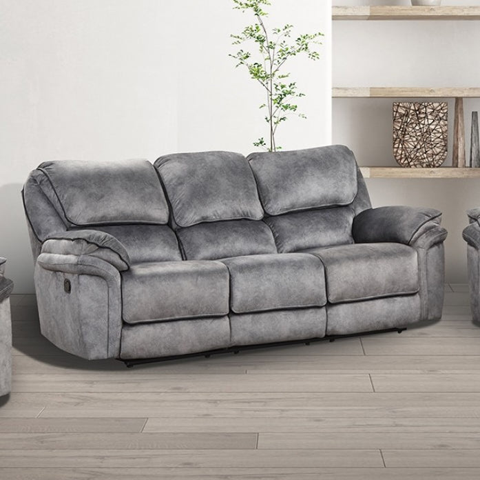 Themis Transitional Leatherette Reclining Sofa - Gray