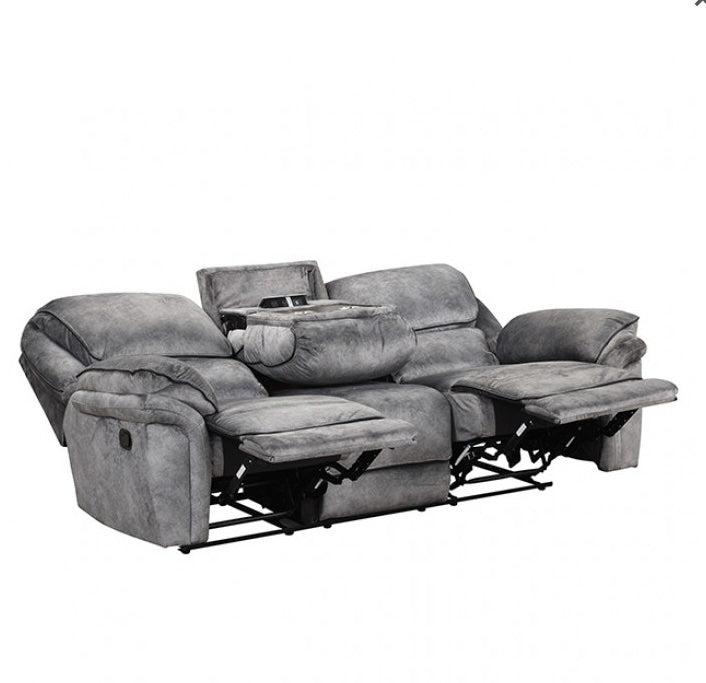 Themis Transitional Leatherette Reclining Sofa - Gray