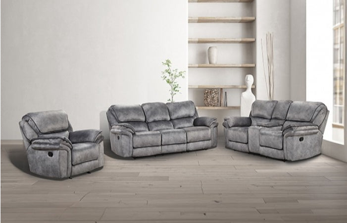 Themis Transitional Leatherette Reclining Sofa - Gray