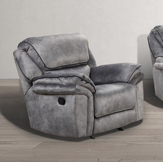 Themis Transitional Leatherette Recliner with Contrast Welt - Gray