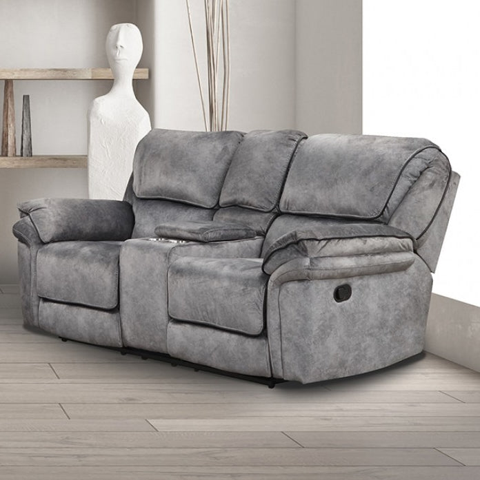 Themis Transitional Leatherette Reclining Sofa - Gray