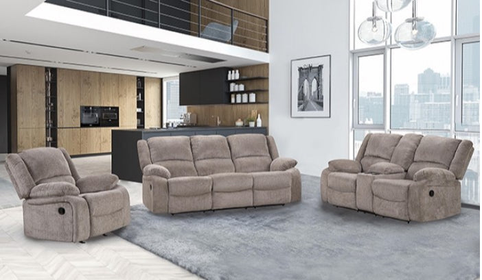 Cosimo Contemporary Chenille Reclining Living Room Set - Mocha