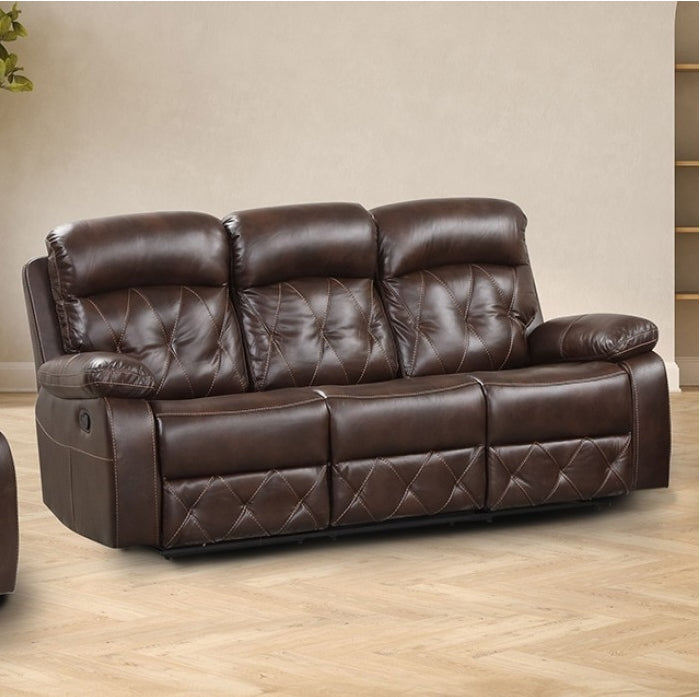 Osias Transitional Diamond Stitched Leatherette Reclining Sofa - Brown