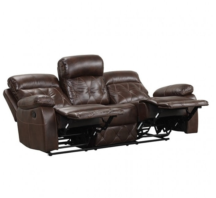 Osias Transitional Diamond Stitched Leatherette Reclining Sofa - Brown