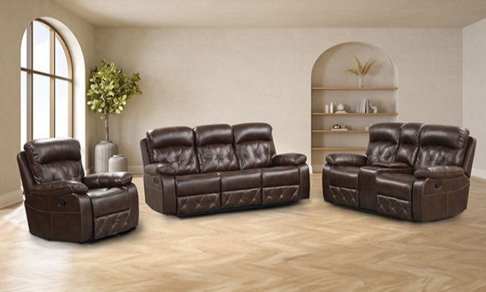 Osias Transitional Diamond Stitched Leatherette Reclining Sofa - Brown