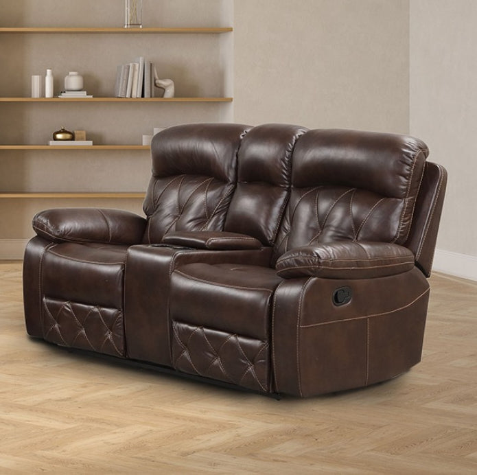 Osias Transitional Diamond Stitched Leatherette Reclining Sofa - Brown