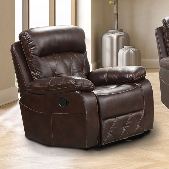 Osias Transitional Diamond Stitched Leatherette Reclining Sofa - Brown