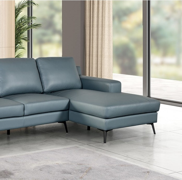 Stordal Contemporary Leather Sectional with Angled Legs - Blue