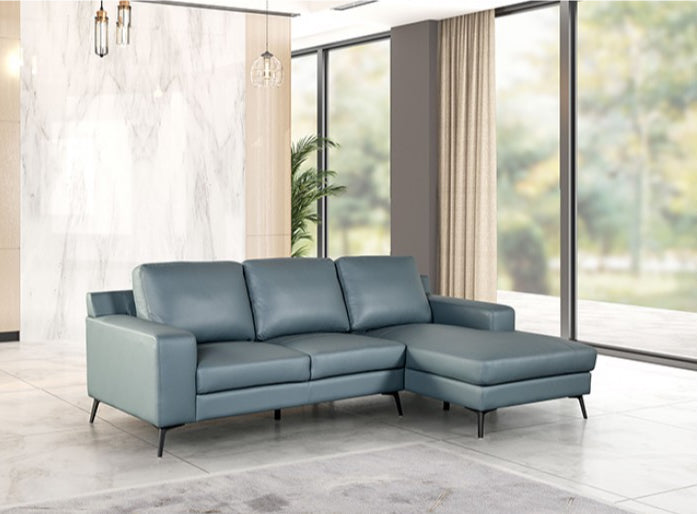 Stordal Contemporary Leather Sectional with Angled Legs - Blue