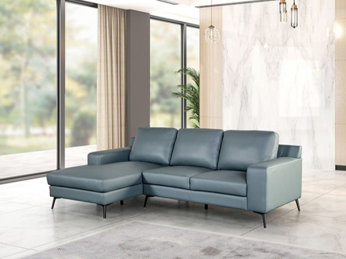 Stordal Contemporary Leather Sectional with Angled Legs - Blue