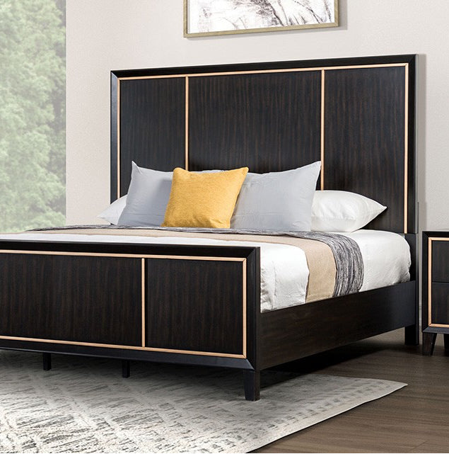 Kenyada Contemporary Queen Bed - Espresso & Gold