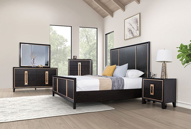 Kenyada Contemporary Queen Bed - Espresso & Gold