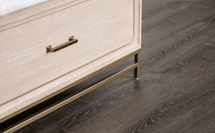 Sandes Transitional Nightstand with Gold Bar Pulls & Legs