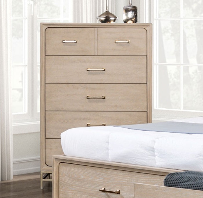 Sandes Transitional Bedroom Chest with Gold Bar Pulls & Legs