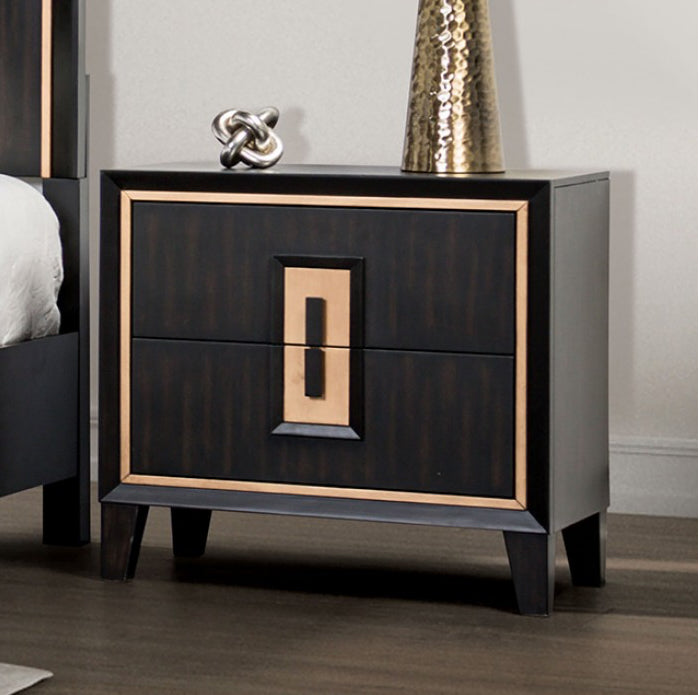 Kenyada Contemporary Nightstand - Espresso & Gold