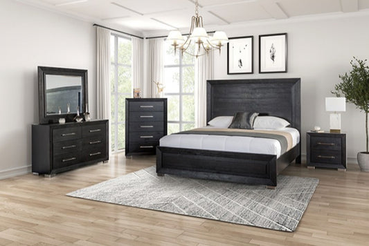 Ashbourne Contemporary Solid Wood King Bed with LED - Black & Chrome