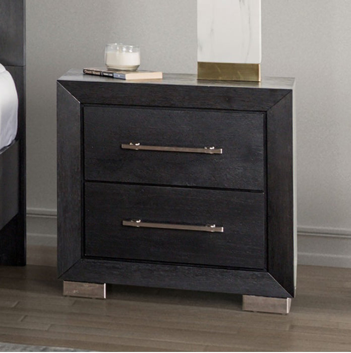 Ashbourne Contemporary 2-Drawer Nightstand - Black & Chrome