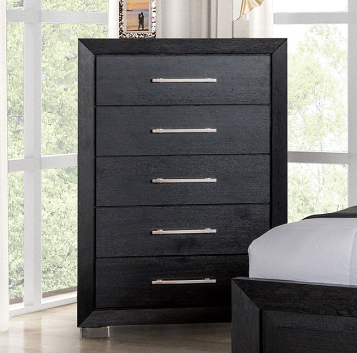 Ashbourne Contemporary 5-Drawer Chest - Black & Chrome