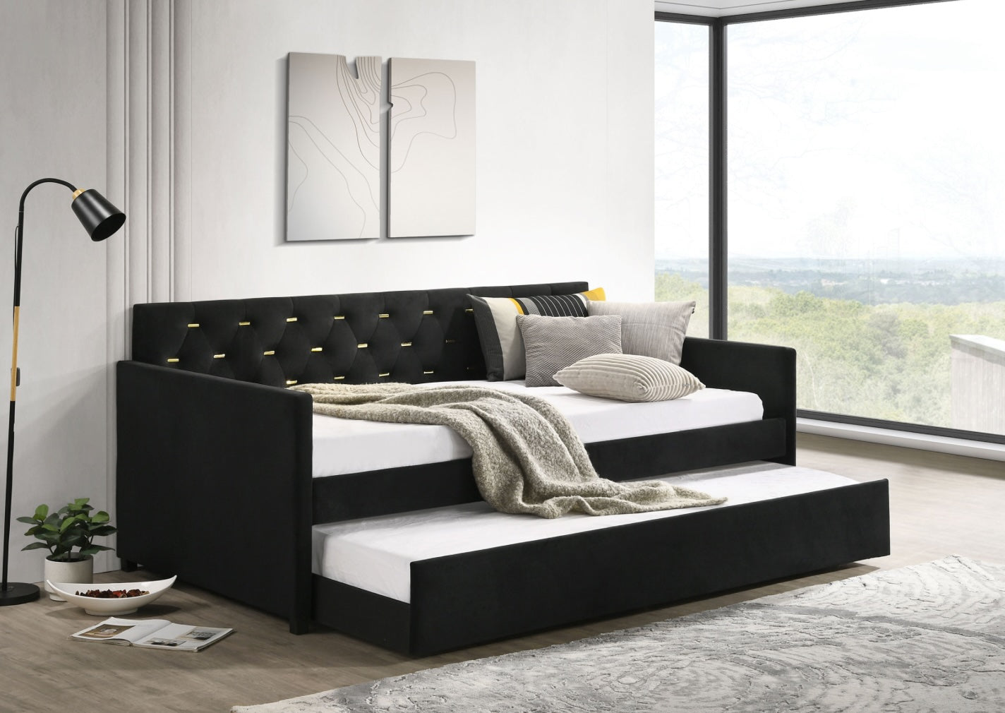 Kendall Upholstered Tufted Twin Daybed With Trundle Black