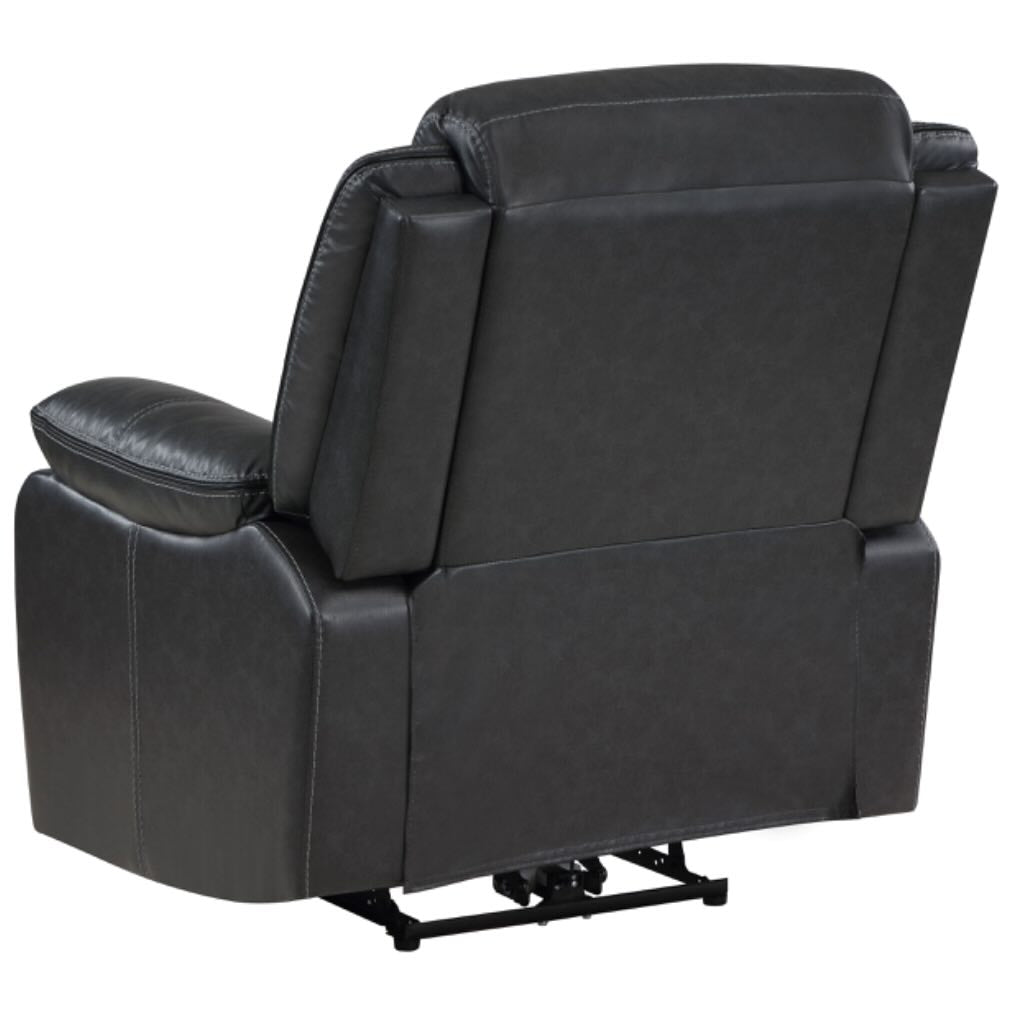 Sycamore Upholstered Power Recliner in Dark Gray with Contrast Stitching