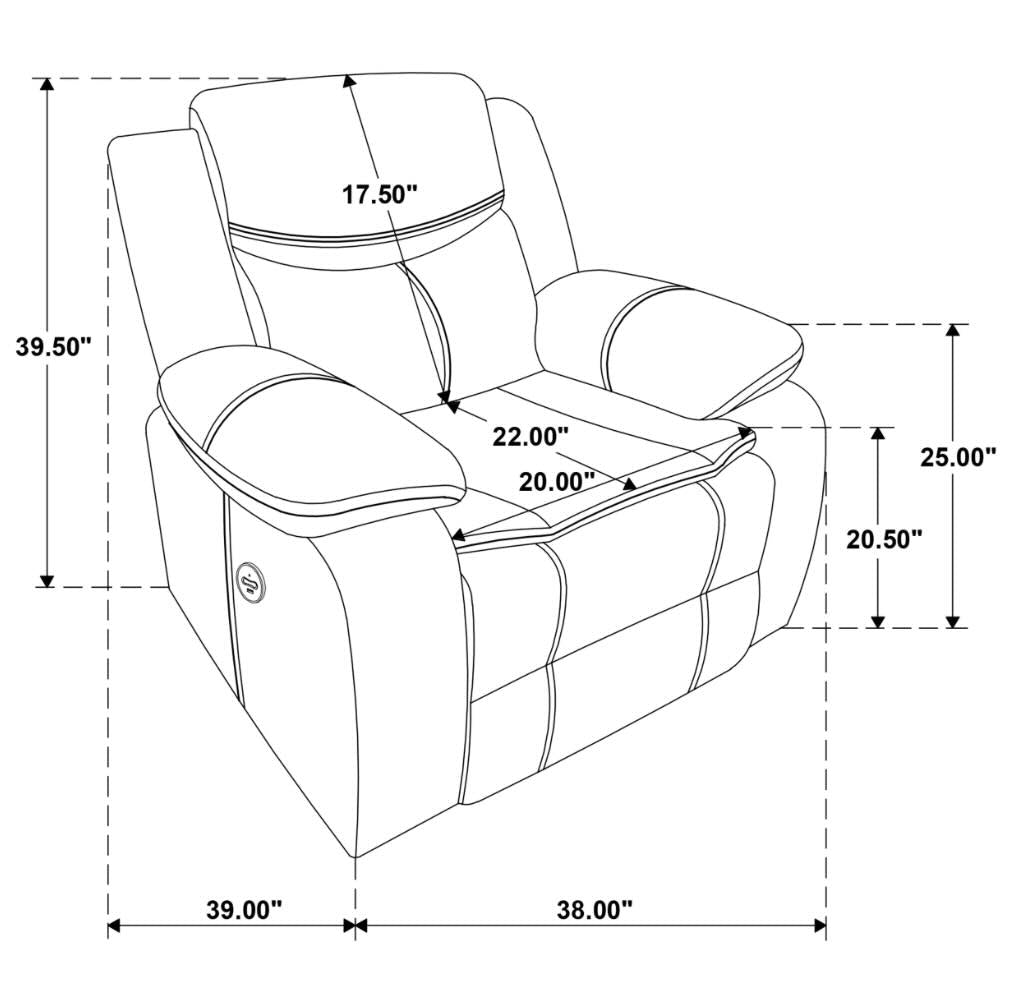 Sycamore Upholstered Power Recliner in Dark Gray with Contrast Stitching