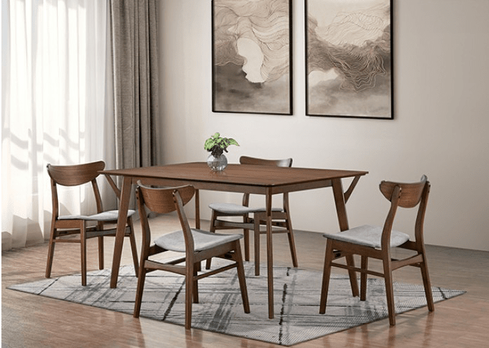 Skien 5PC Mid-Century Modern Dining Set in Walnut