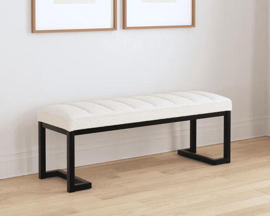 Mesa Boucle Upholstered Tufted Accent Bench Vanilla