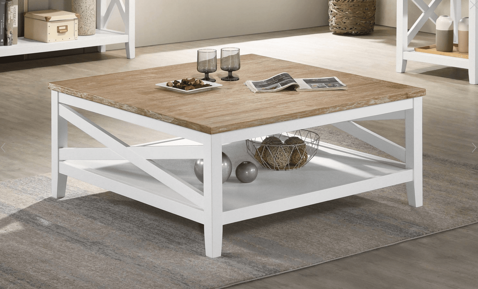 Maisy Square Wooden Coffee Table With Shelf Brown And White