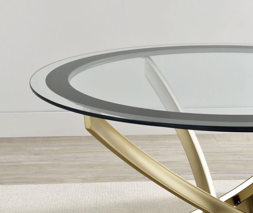 Brooke Round Glass Top Coffee Table Metal Base Brass