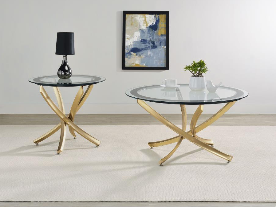 Brooke Round Glass Top Coffee Table Metal Base Brass