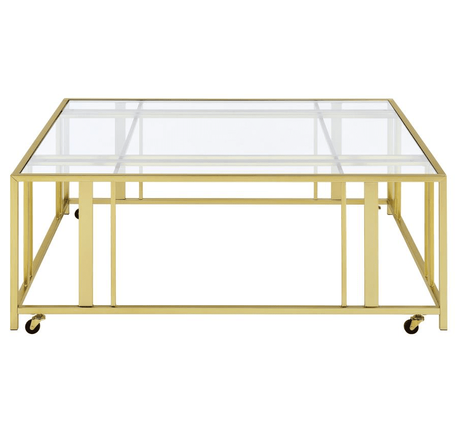 Adri Square Glass Top Coffee Table with Casters Matte Brass