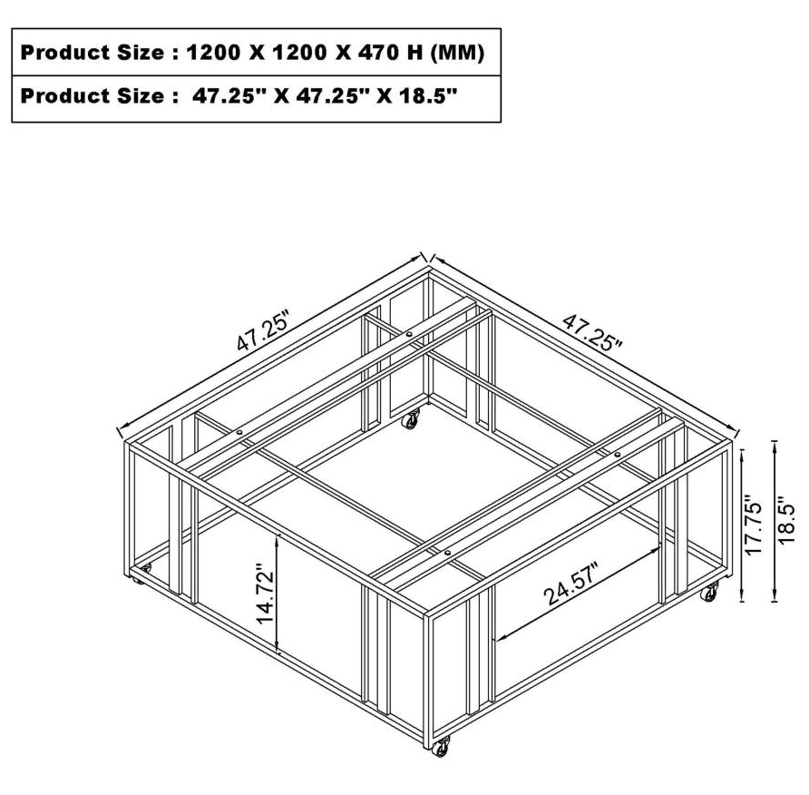 Adri Square Glass Top Coffee Table with Casters Matte Brass