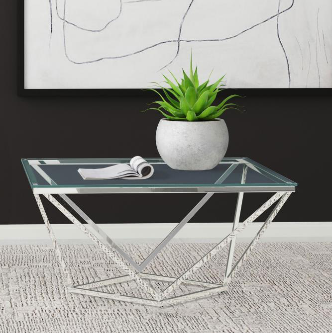 Brittania Square Glass Top Geometric Coffee Table Nickel