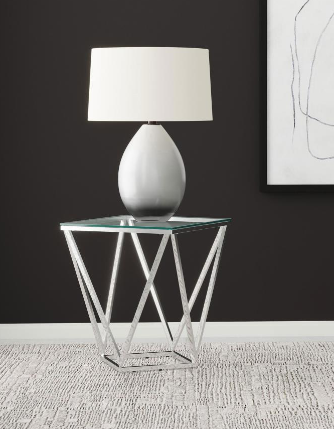 Brittania Square Glass Top Geometric Coffee Table Nickel