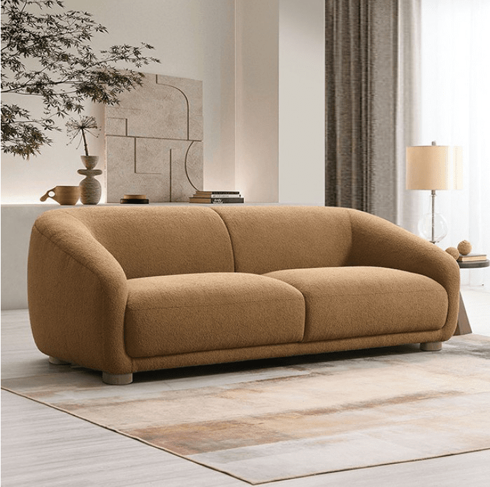 Kolvere Contemporary Boucle Sloped Arm Sofa with Wooden Feet