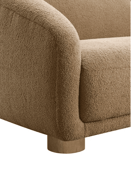 Kolvere Contemporary Boucle Sloped Arm Sofa with Wooden Feet