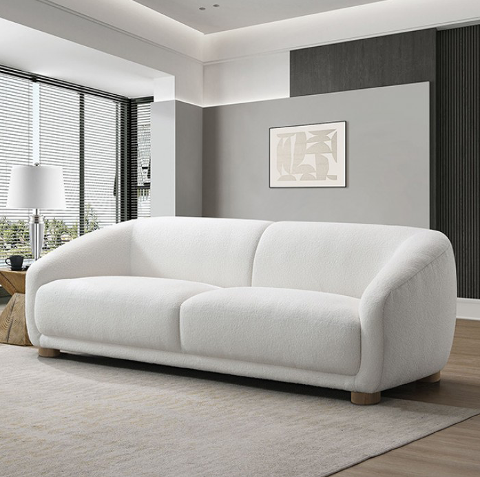 Kolvere Contemporary Boucle Sloped Arm Sofa with Wooden Feet